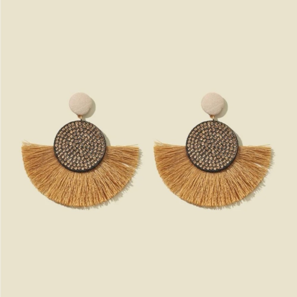 Rhinestone decor tassel drop earrings